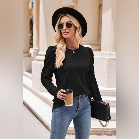 Making it Look Easy Round Neck Puff Sleeve Blouse - Picture 2 of 4